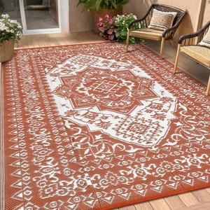 Outdoor Rug Waterproof Reversible Plastic Straw Mat, Large Vintage Medallion Patio Area Rug for Deck Balcony Camping Beach Picnic, Indoor/Outdoor Use - 1 of 4