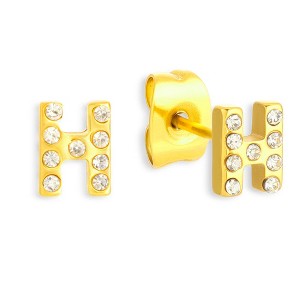 EVRY JEWELS WATERPROOF Gold or Silver Plated Stainless Steel Crystal Initial Stud Earrings - 1 of 3