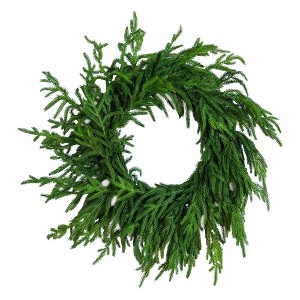 Nearly Natural 24" Artificial Real Touch Norfolk Island Pine Wreath with Natural Look - 1 of 4