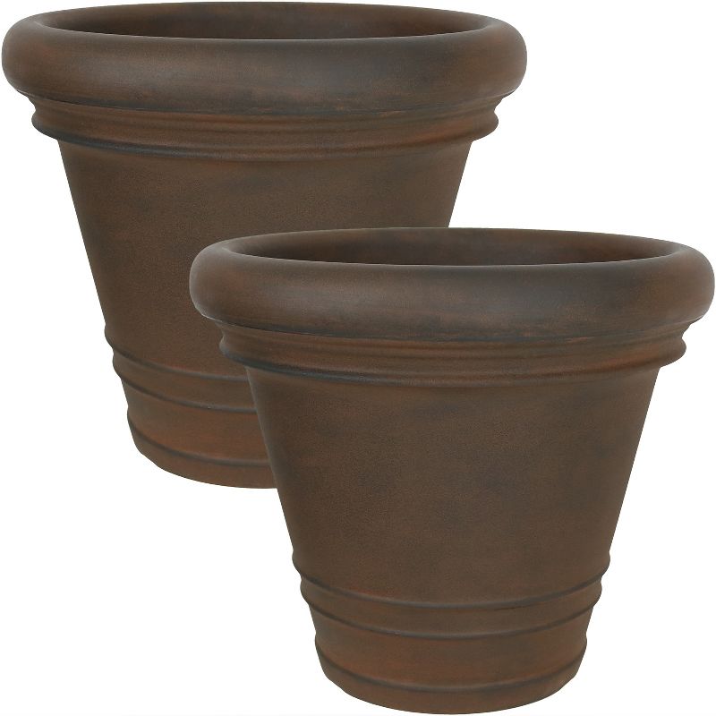 Sunnydaze Crozier Polyresin Outdoor/Indoor Heavy-Duty Double-Walled Fade-Resistant Flower Pot Planter - 16" Diameter - Rust, 1 of 8