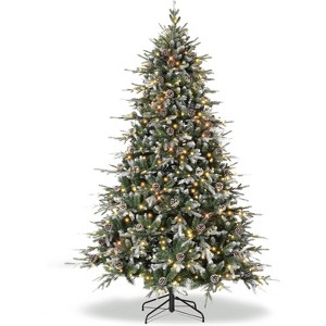 Pre-Lit Snow Flocked Christmas Tree, Flocked Christmas Tree, Prelit Christmas Trees, Metal Folding Stand, Automatic Hinged Expansion - 1 of 4