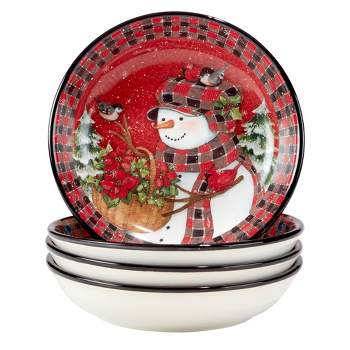 Set of 4 Christmas Lodge Snowman Dining Soup Bowls - Certified International