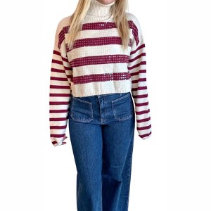 Women's Soft Sequin Stripe Turtleneck Top - Idem Ditto - 1 of 2