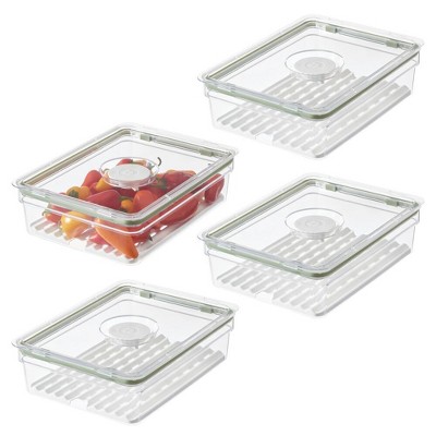 iDesign Large Fridge Produce Bin with Drainage Tray - Set of 4 - Clear