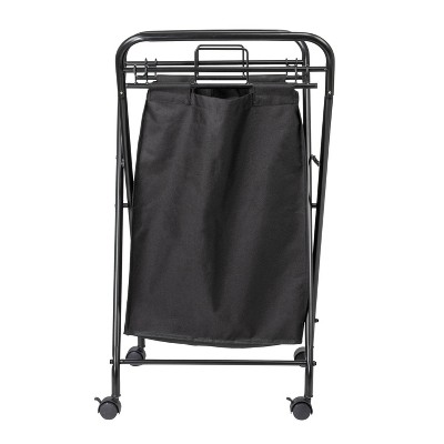Heavy Duty Black Canvas Rolling Laundry Hamper with Foldable Frame