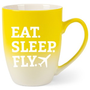 Elanze Designs Eat Sleep Fly Two Toned Ombre Matte Yellow and White 12 ounce Ceramic Stoneware Coffee Cup Mug - 1 of 4