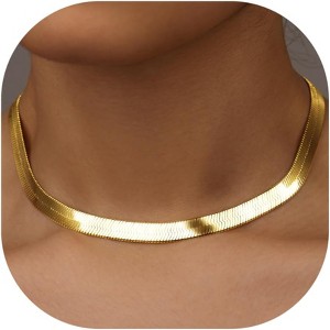 14K Gold/Silver Plated Herringbone Necklace for Women, Dainty Layered Choker Non-Tarnish - 1 of 4