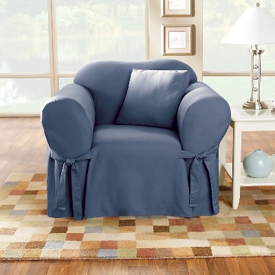 Cotton Duck Chair Slipcover Blue Stone - Sure Fit, Blue Grey