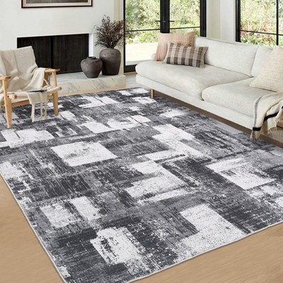 Modern Abstract Geometric Area Rug Machine Washable Rug With Non-Slip Backing Stain Resistant Easy Cleaning Indoor Low Pile Floor Cover For Home Decor