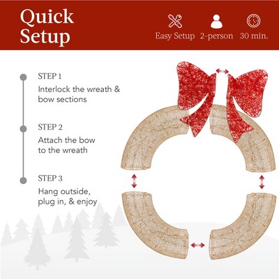 Gold and Red LED Pre-Lit Outdoor Christmas Wreath with Bow