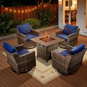 Belord Swivel Rocker Patio Wicker Chairs, Outdoor Swivel Rocker Chair Set of 4 with Propane Firepit Table, High Back Gray Wicker Patio Furniture Set - 1 of 4