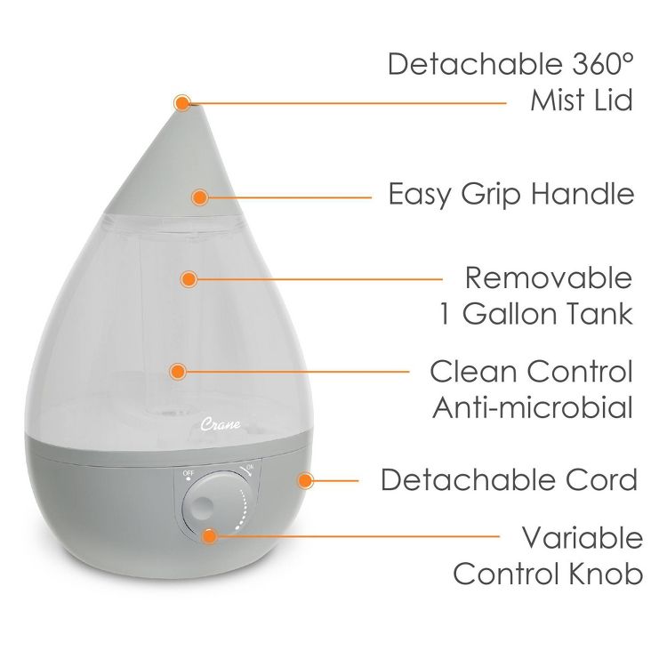 Crane Drop Ultrasonic Cool Mist Humidifier - 1 Gallon, 3 of 9