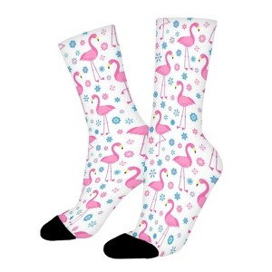 Flamingos And Flowers Women Printed Crew Socks Funny Funky Socks Soft Polyester Novelty Gifts for Artists Men - 1 of 1