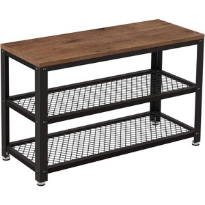 2-in-1 Storage Bench & 3-Tier Shoe Rack - Metal Mesh Shelf Organizer with Seat, Space-Saving for Entryways & Hallways - 1 of 4