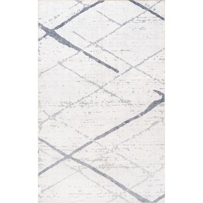 Nuloom Keesha Moroccan 4x6 Machine Washable Indoor Area Rug for Living Room Bedroom Dining Room Kitchen, Beige And Blue/Ivory