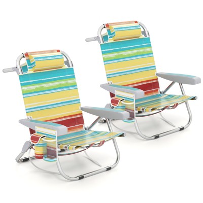 Tangkula 1/2 PCS Backpack Beach Chair Foldable 5-Position Lay Flat Lounge Chair