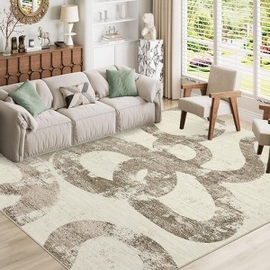 Modern Washable Area Rug, Abstract Print Floor Cover with Non Slip Backing, Low Pile Stain Resistant Indoor Carpet for Bedroom - 1 of 4