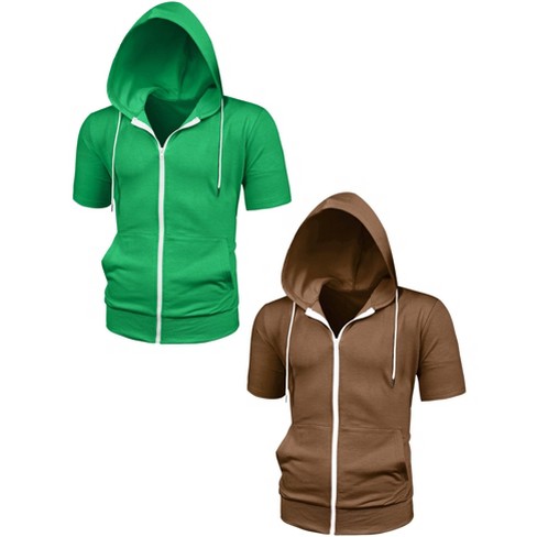 Lars Amadeus Men's Zip Up Short Sleeves Solid Sweatshirt with Hood 2 Packs - image 1 of 4