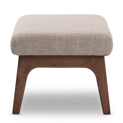 Bianca Mid Century Modern Walnut Wood Fabric Ottoman Light Gray ...