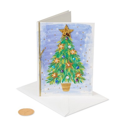 Greeting Card Silver and Green Christmas Tree with a Star on top