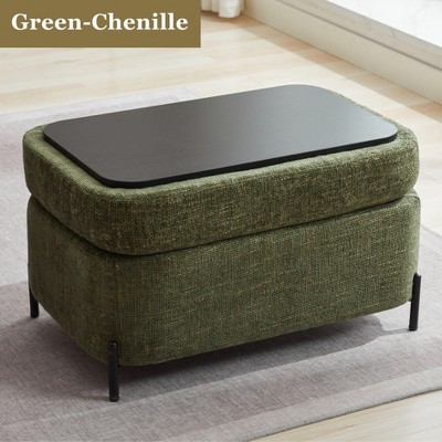 Hrinhom 30.3"W Chenille Upholstered Storage Ottoman With Reversible Tray and Metal Legs
