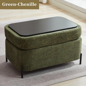 Hrinhom 30.3"W Chenille Upholstered Storage Ottoman With Reversible Tray and Metal Legs - 1 of 4