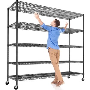 REIBII 85.7"H Storage Shelves 3200LBS 5 Tier Wire Shelving Unit with Wheels 55.5" W - 1 of 3