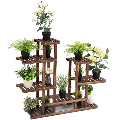 Costway 6Tier 13 Pots Wooden Plant Flower Display Stand Wood Shelf Storage Rack Garden