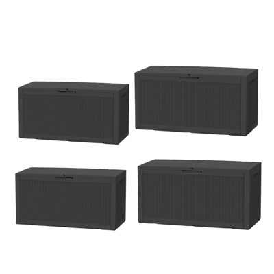 VisioGear Deck Boxes, 4-Piece 100 Gal Outdoor Storage Deck Box, Small Patio Storage Bin for Garden Tools, Black, 48.03"*21.46"*24.53"