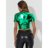 INSPIRE CHIC Women's Party Short Sleeve Mock Neck Holographic Metallic Crop Top - 4 of 4
