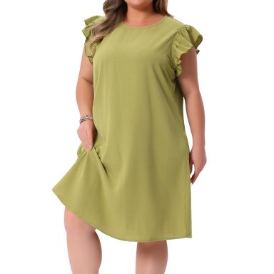 Women's Plus Size Ruffle Cap Sleeve Knee Length Beach Summer Casual A Line Dresses - Agnes Orinda 2X Yellow Green