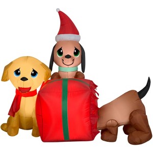 Gemmy Christmas Airblown Inflatable Present Puppies Scene, 4 ft Tall, Multicolored - 1 of 2