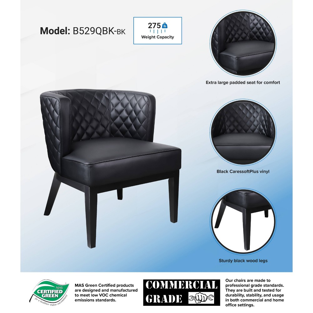 Photos - Coffee Table BOSS Ava Quilted Guest Accent or Dining Chair Black -  Office Products: Vinyl Upholstery, Wood Frame, 275 lbs Capacity 