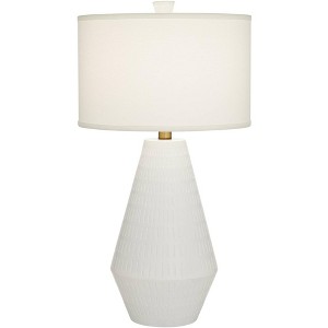 Possini Euro Design Luke 30" Tall Large Geometric Mid Century Modern Coastal End Table Lamp White Finish Single Living Room Bedroom Bedside Nightstand - 1 of 4