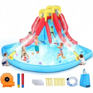 HOMDOX 174" × 152" × 90" Inflatable Water Slide with Splash Double Slide, Climbing Wall, Giant Water Play Ball Pool, 2 Water Cannons, Water Slide Park - 1 of 4