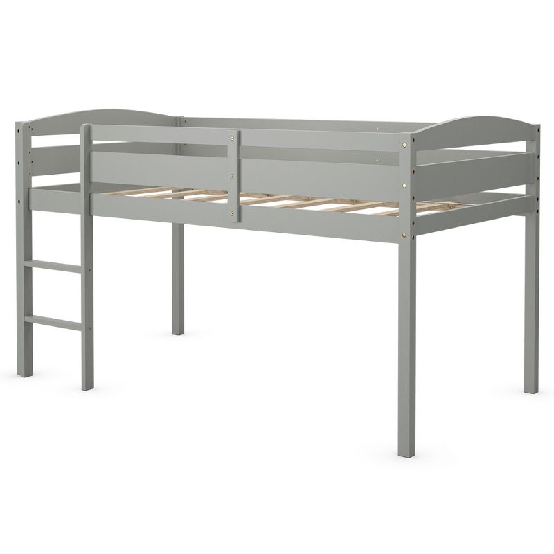 Costway Twin Low Loft Bunk Junior Bed Bedroom Wooden Guard Rail Ladder White/Espresso/Grey, 1 of 11