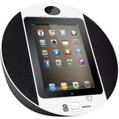 Touch Screen Dock with Built-In FM Radio for Alarm Clock, Remote Control + iPod/iPhone/iPad Compatibility, Compact White Design