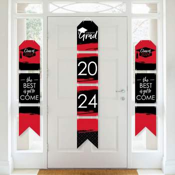 Big Dot of Happiness Red Grad - Best is Yet to Come - Hanging Vertical Paper Door Banners - 2024 Red Grad Party Wall Decor Kit - Indoor Door Decor