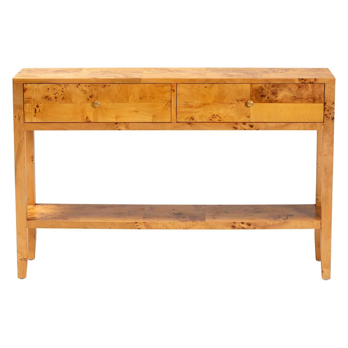 bali & pari Ghina Wood 2 Drawer Console Table Light Mappa Burl