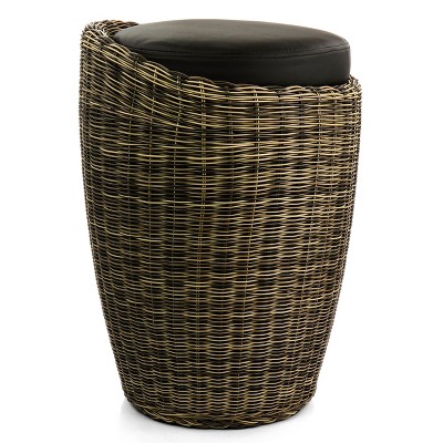 Elama 23" Brown and Black Wicker Outdoor Ottoman Chair