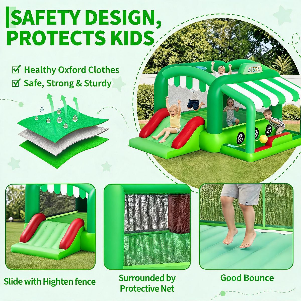 Kids Inflatable Bounce House with Slide, Bounce Area, Ball Pit, Basketball Hoop, Ball Shooting for Christmas Birthday Parties - thumbnail 7