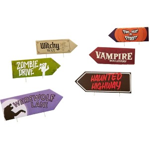 Slickblue Directional Halloween Signs 6-Pack – Scary Yard Arrows for Haunted House or Outdoor Displays - 1 of 3