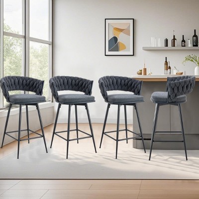 Elegant Swivel Counter Height Stools Set of 4, Seats with Back, Metal Legs, Modern Quilted Chairs for Kitchen or Bar-Maison Boucle