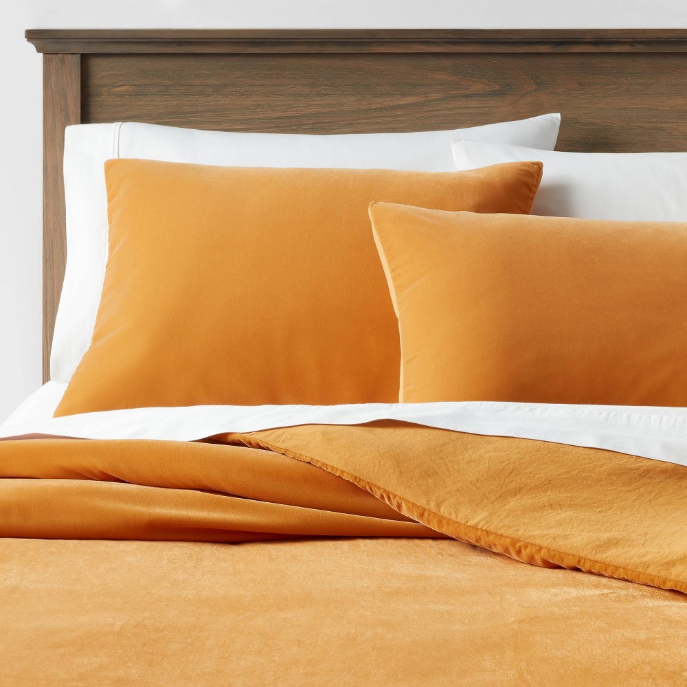 Photos - Bed Linen Full/Queen Lustrous Velvet Duvet Cover & Sham Set Dark Gold - Threshold™: Polyester, OEKO-TEX Certified