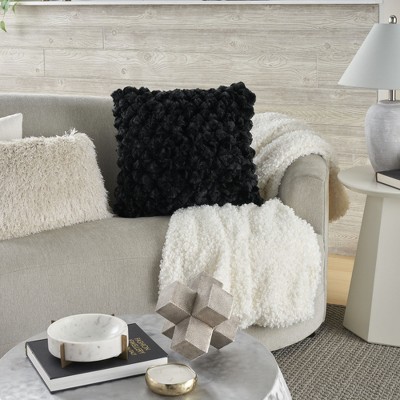 Sofia Black Velvet Shimmer Poms 20" Square Throw Pillow