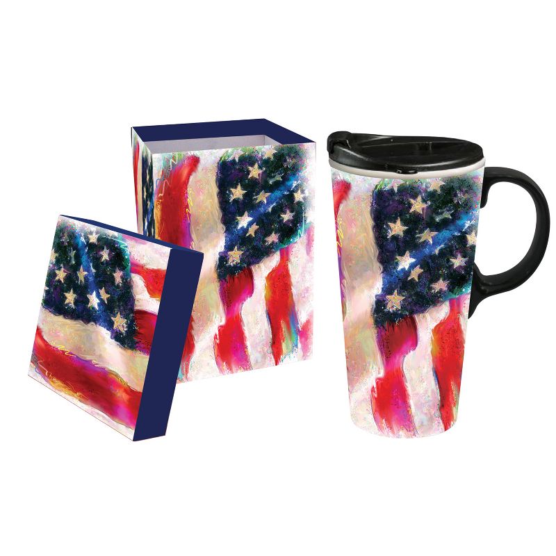 Evergreen Beautiful American Flag Ceramic Travel Cup with Lid - 5 x 4 x 7 Inches, 3 of 5