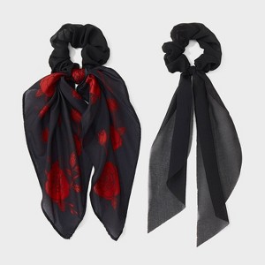 Rose Print and Solid Color Tail Hair Twister Set 2pc - Wild Fable™ Black/Red - 1 of 3