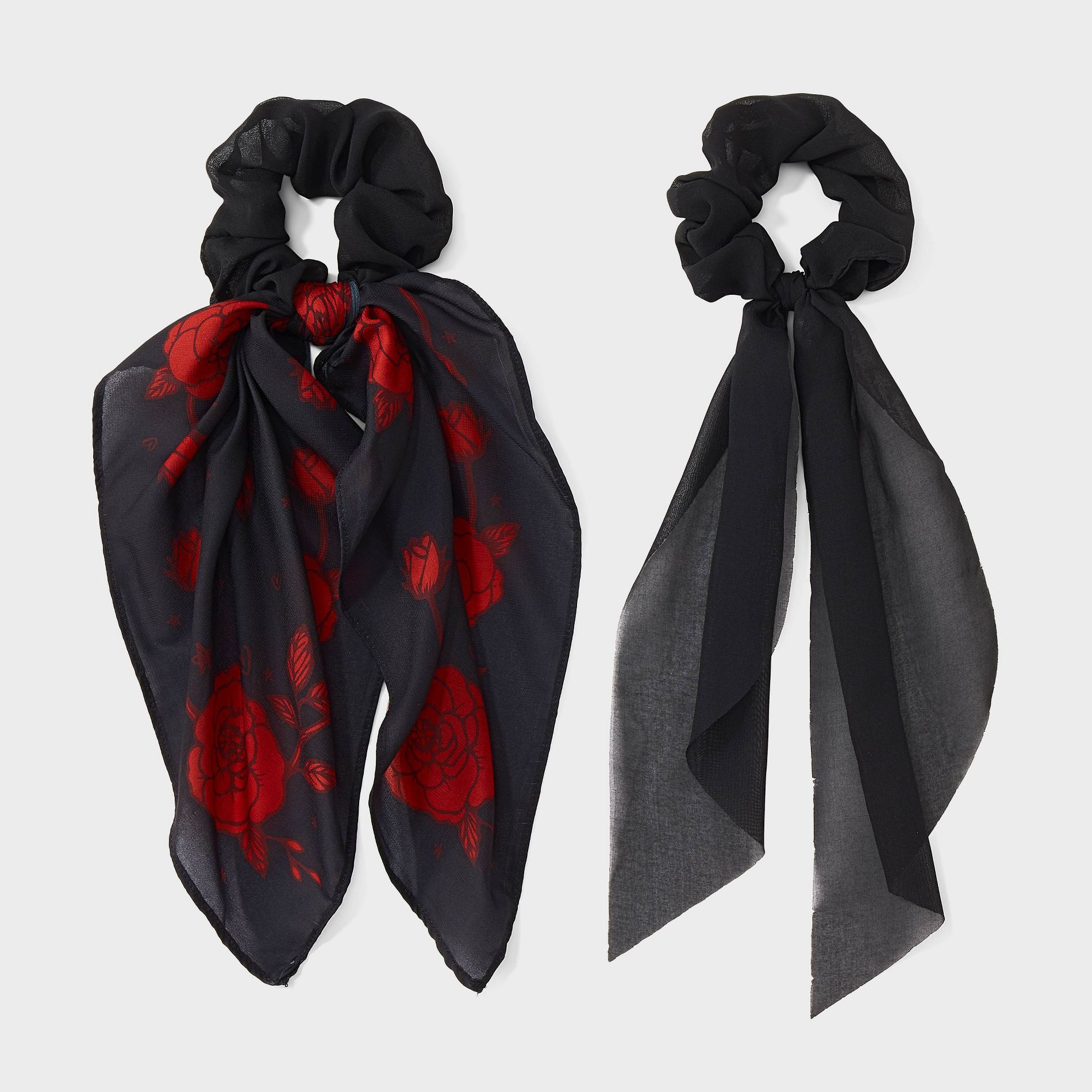 Rose Print and Solid Color Tail Hair Twister Set 2pc - Wild Fable™ Black/Red