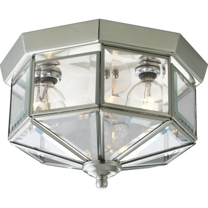 Progress Lighting Hide-a-lite III 3-Light Flush Mount Ceiling Fixture, Brushed Nickel, Clear Beveled Glass Shade, 1 of 3
