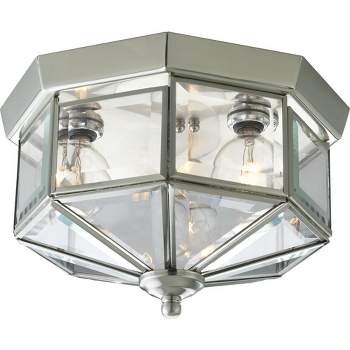 Progress Lighting Hide-a-lite III 3-Light Flush Mount Ceiling Fixture, Brushed Nickel, Clear Beveled Glass Shade